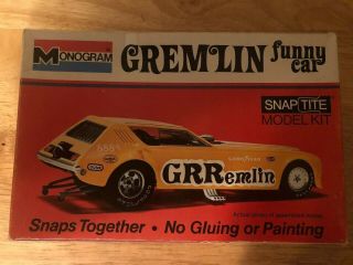 Monogram Tom Daniel Gremlin Funny Car Model Kit Snap Tite Vintage 1974 Revell