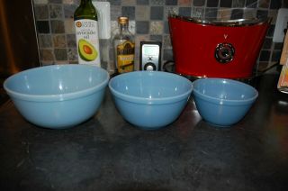 Vintage Pyrex Delphite Bluebell Blue Mixing Nesting Bowl Set 401 402 403