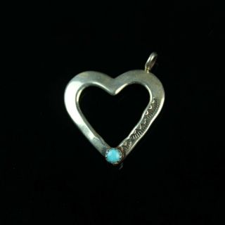 Vintage Navajo Heart Pendant Sterling Silver Turquoise Native Pawn Jewelry