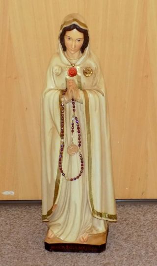 Vintage Large 22 " Hand Painted Heavy Gesso Religious Maria Rosa Mystica Statue