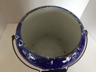 Vintage Cobalt Blue & White Swirl Enamelware Pail/Bucket With Wire Bail Handle 6