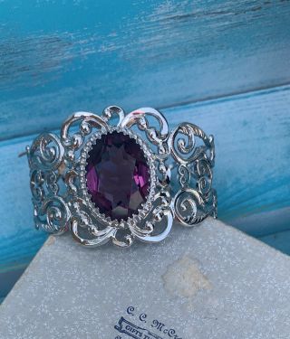 Vintage Danecraft Cuff Bracelet Sterling Silver Purple - Wide Intricate