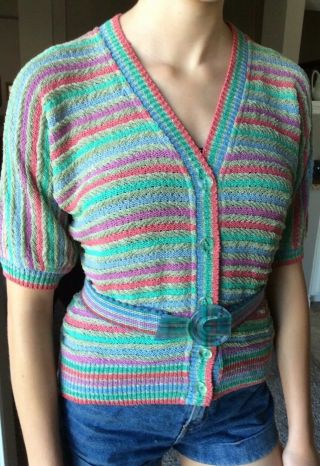 Vintage Missoni Knit Sweater With Acrylic Belt Made In Italy