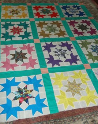 Vintage QUILT Top 1930s Feedsack Hand Sewn 70.  5 