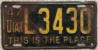 Hard To Get Vintage 1947 Utah License Plate Single This Is The Place L3430