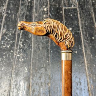 Vintage Carved Horse Head Handle Design Polished Wooden Cane Walking Stick 35 