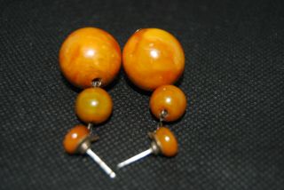 Antique Baltic Amber Butterscotch Egg Yolk Graduated Bead Earrings