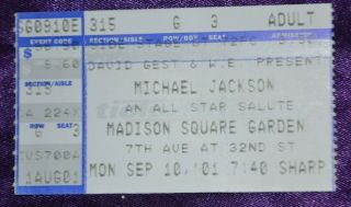 Rare Michael Jackson September 10 2001 Last Live Concert Ticket Ny M.  S.  Garden