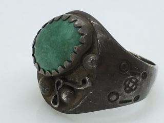 Vintage Native American Sterling Silver Green Turquoise’s Old Pawn Ring Size 12