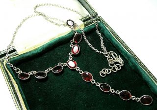 Vintage Jewellery Sterling Silver Garnet Gem Stone Drop Necklace