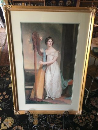 Vintage " Lady With A Harp " By Thomas Sully Framed Art Print