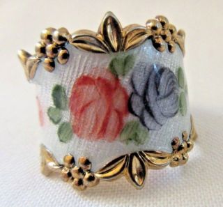 Vintage Guilloche Roses Sterling Silver 925 Cigar Band Ring Vargas Size 6