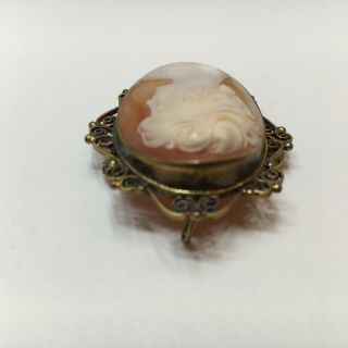 Vintage 925 Silver Hand Carved Shell Cameo Pin Pendant Filigree Design 3