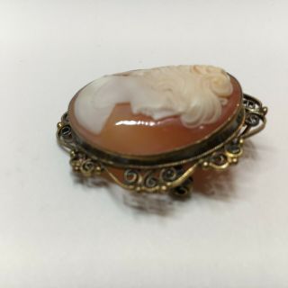 Vintage 925 Silver Hand Carved Shell Cameo Pin Pendant Filigree Design 4