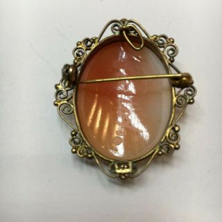 Vintage 925 Silver Hand Carved Shell Cameo Pin Pendant Filigree Design 5