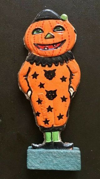 Vtg Halloween Germany Paper Jack O Lantern Man 3 " Scary Spooky Rare Decoration