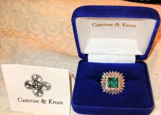Camrose & Kross Jbk Jackie Kennedy 925 Silver Simulated Emerald Ring