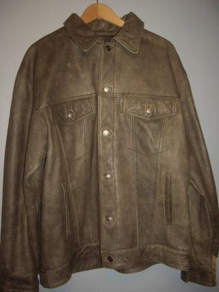 Vintage 1990s Nos M.  Julian By Wilsons Distressed Brown Leather Trucker Jacket