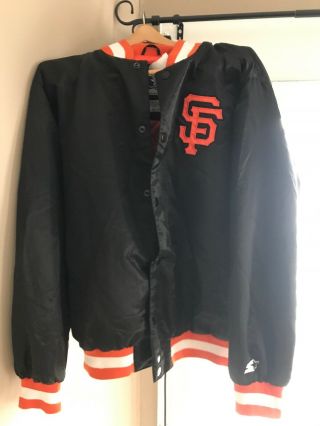 Rare Vtg Black/white 80s Starter Satin Jacket Sf San Francisco Giants Size L/xl