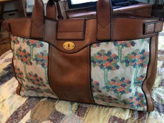 Fossil Vintage Reissue Weekender Bag Leather Embroidered Flowers Rare Htf W/ Key