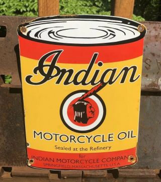 Vintage Indian Motorcycle Oil Can Porcelain Sign Service Station Gas Pump Plate