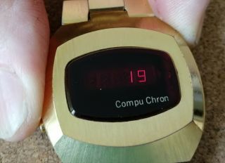 Vintage Men ' s Compu Chron LED Watch.  Gold tone 2