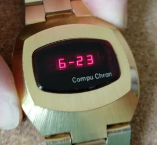 Vintage Men ' s Compu Chron LED Watch.  Gold tone 3