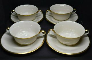 Lenox Eternal Cream Soup Bowls & Plates 8 Piece Set Ivory Gold Gilded Vintage