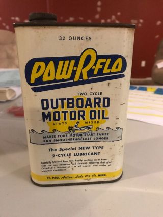 Vintage Pow - R - Flo Outboard Motor Oil Can Great Graphics Rare Flat Quart