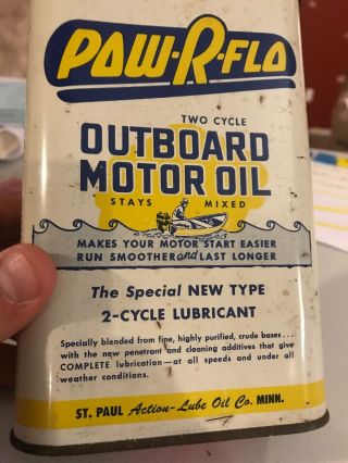Vintage Pow - R - Flo Outboard Motor Oil Can Great Graphics Rare Flat Quart 2