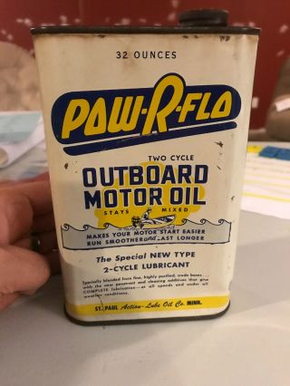 Vintage Pow - R - Flo Outboard Motor Oil Can Great Graphics Rare Flat Quart 4