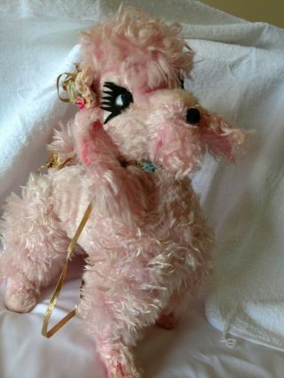 RUSHTON 13  Pink french poodle vintage plush.  Toy animal ATLANTA GA 1950 s 2