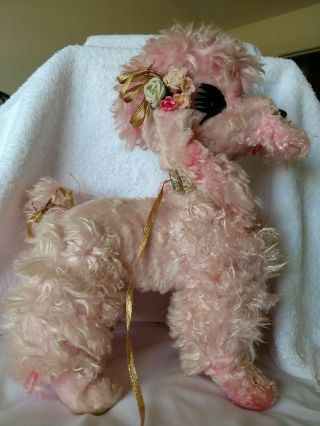 RUSHTON 13  Pink french poodle vintage plush.  Toy animal ATLANTA GA 1950 s 4