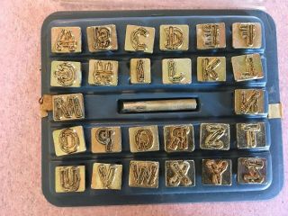 Vtg 3/4 " Craftool Co Wood Log Alphabet Leather Stamps Tools Set