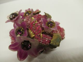 Early Vintage Signed MIRIAM HASKELL Pink Purple Glass Flower Bead Pin Brooch 3