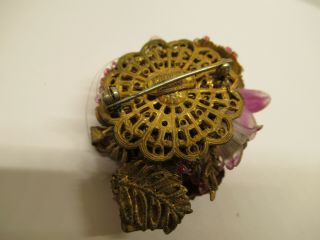 Early Vintage Signed MIRIAM HASKELL Pink Purple Glass Flower Bead Pin Brooch 5