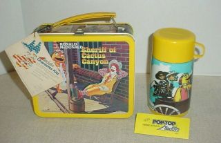 Ronald Mcdonald Sheriff Of Cactus Canyon Vintage Metal Lunchbox & Aladdin Drink