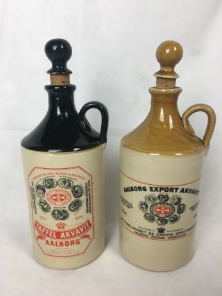 Vintage Taffel Akvavit Aalborg Export Stoneware Flagon Stain Beer Jugs Bottle