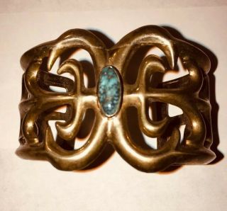 Vintage Navajo Sand Cast Sterling/turquoise Cuff Bracelet