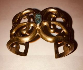 Vintage Navajo Sand Cast Sterling/Turquoise Cuff Bracelet 2