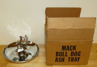 Vintage Mack Truck Bulldog Hood Ornament Chrome Cigar Cigarette Ashtray Box