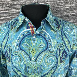 Robert Graham Mens Large Vintage Paisley Long Sleeve Flip Cuff Button Shirt