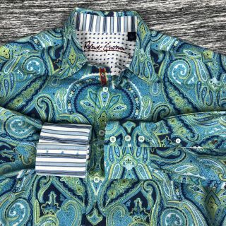 Robert Graham Mens Large Vintage Paisley Long Sleeve Flip Cuff Button Shirt 5