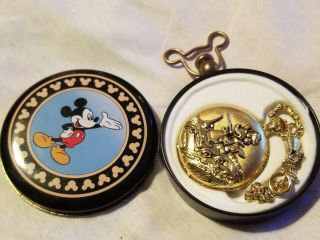 Vintage Walt Disney Mickey Mouse Pocket Watch With Chain And Tin,  Verichron