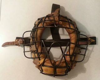 Vintage Early Rare Wilson Catchers Mask Spitter Face Guard Metal Cage Leather