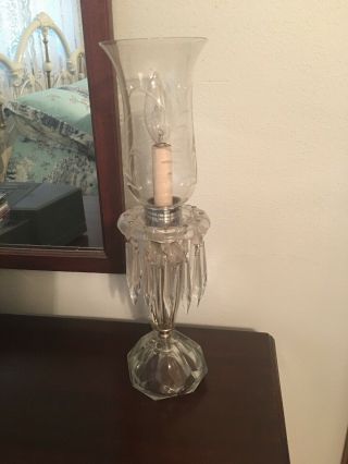 Vintage Antique Crystal Prisms Lamps 16.  5” Tall With Etched Globe