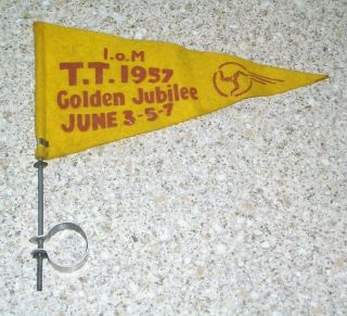 Vintage 1957 Isle Of Man Golden Jubilee Tt Flag Pennant - Iom Manx T.  T.  Races