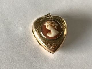 Antique Vintage 9 Ct Gold Back From Shell Cameo Heart Locket Pendant