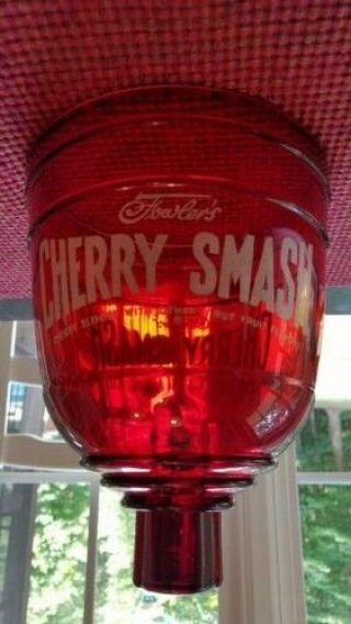 Vintage Fowler’s CHERRY SMASH Syrup Dispenser RED GLASS Soda Fountain with spout 2