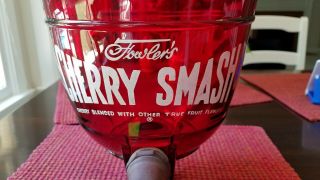 Vintage Fowler’s CHERRY SMASH Syrup Dispenser RED GLASS Soda Fountain with spout 4